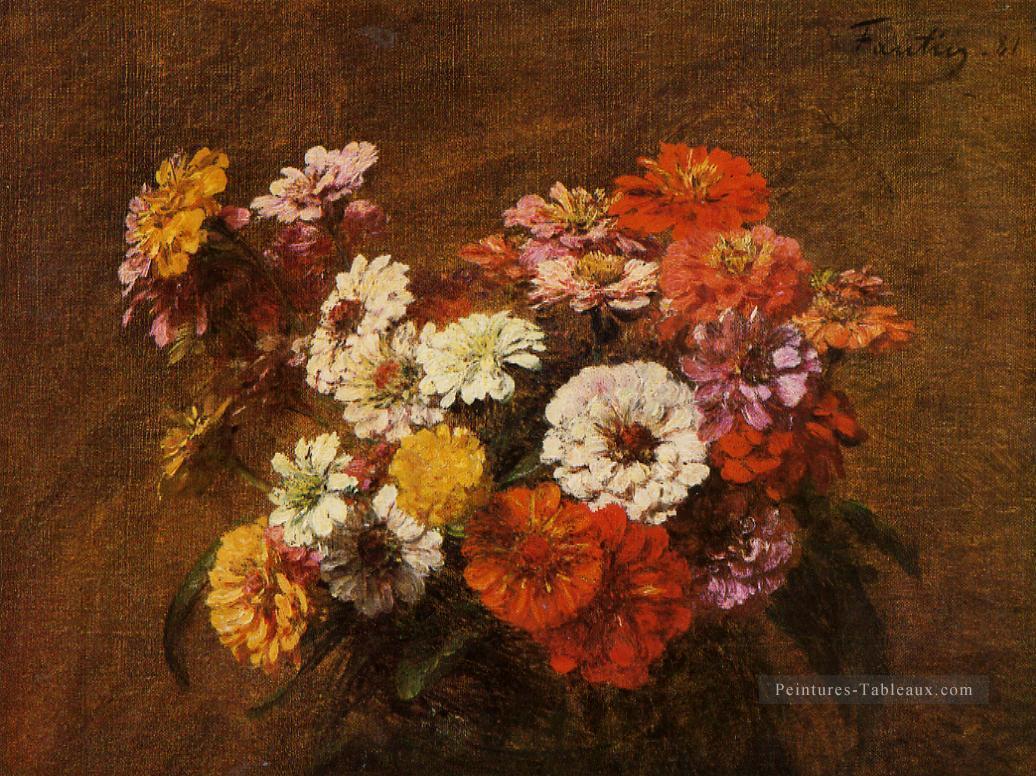 Zinnias dans un vase peintre de fleurs Henri Fantin Latour Peintures à l'huile